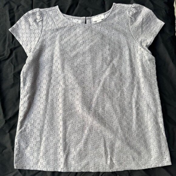 Ann Taylor Loft Short Sleeve Gray Lace Blouse Womens M - Picture 1 of 3